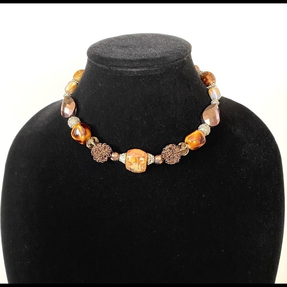 Necklace Pottery Glazed Beads Copper Closure 16”